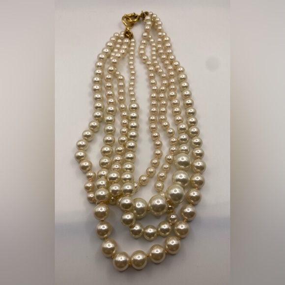 J. Crew Four Strand Faux Pearl Twisted Hammock Gold Tone Necklace πHPπ - Picture 4 of 11